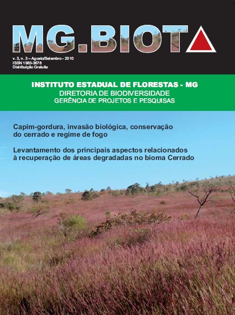 					View Vol. 3 No. 3 (2010): Revista MG.Biota - v.3, n.3 - Agosto/Setembro - 2010 - ISSN 1983-3687
				