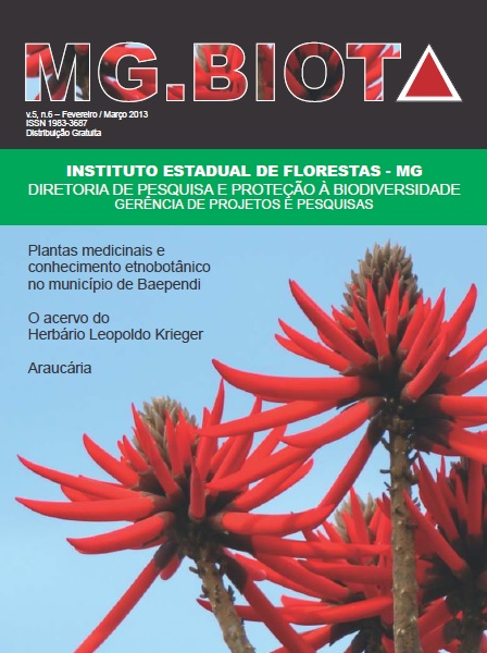 					Visualizar v. 5 n. 6 (2013): Revista MG.Biota - v.5, n.6 - Fevereiro/Março - 2013 - ISSN 1983-3687
				
