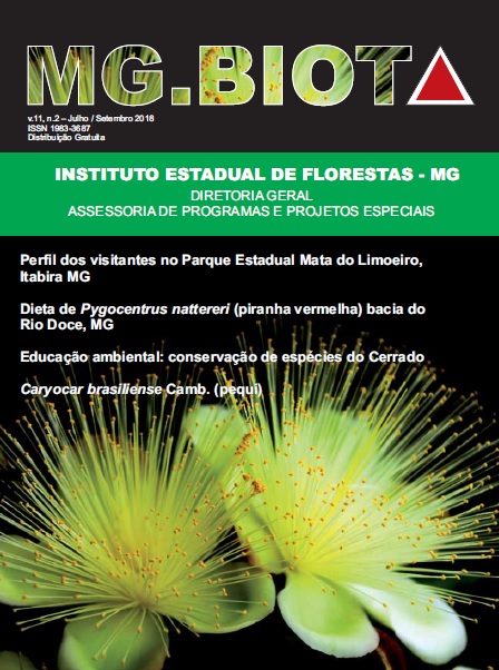 					Visualizar v. 11 n. 2 (2018): Revista MG.Biota - v.11, n.2 - Julho/Setembro - 2018 - ISSN 1983-3687
				